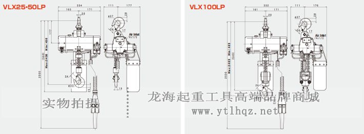 SAN-EI氣動葫蘆VLX型尺寸圖
